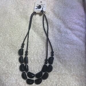 My‎ Style Black Double Strand Chunky Faceted Bead Necklace and Earring Set NWT